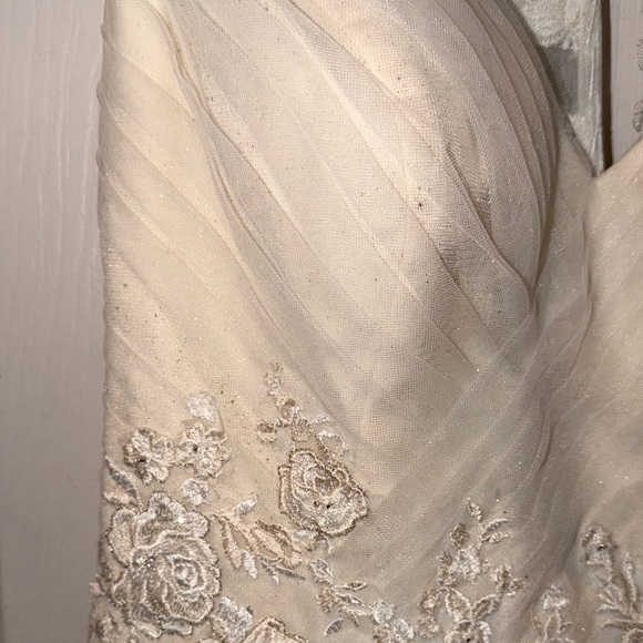 David’s Bridal Ivory/Champagne Appliqué Glitter Tulle A-Line Dress Style #WG3930 - Picture 9 of 15